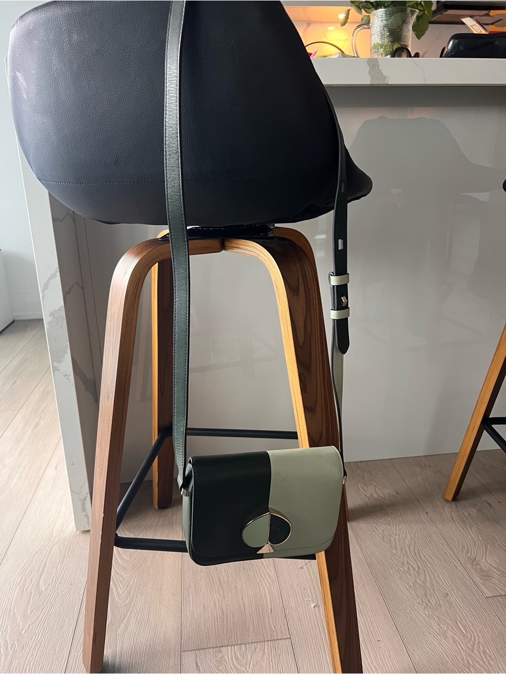 Two-Tone Green Crossbody Bag with Spade Emblem
